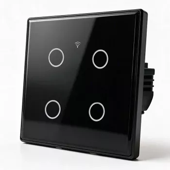 Qoltec okos érintős fali kapcsoló 4 csatornás Wi-Fi időzítő Tuya | edzett üveg | fehér