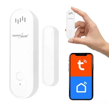 GREENBLUE GB478 vezeték nélküli WiFi ajtó-/ablakérzékelő – intelligens mágneses kontaktus, Tuya & Gosund app, Alexa/Google, elemes, fehér
