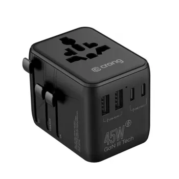 Crong One World utazási adapter GaN 45W UK/EU/US/AU fekete
