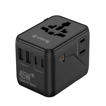 Crong One World utazási adapter GaN 45W UK/EU/US/AU fekete