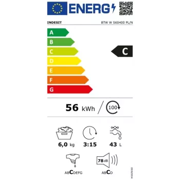 Indesit BTWWS60400PLN felültöltős mosógép, 6 kg, 1000 ford/perc, fehér