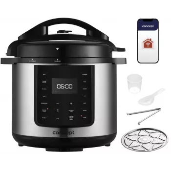 CONCEPT CK8001 többfunkciós főző, 5L, 900W, 10 program, LED, tapadásmentes kerámiaedény, késleltetett indítás, melegen tartás, fekete/ezüst