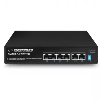 ESPERANZA 6 portos PoE+ Gigabit switch 65W GOLIATH (4 PoE+ port, 2 uplink, 12 Gbps, ventilátor nélküli fém)