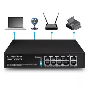 Esperanza 10 portos PoE+ switch 10/100/1000 120W MATRIX ENS108