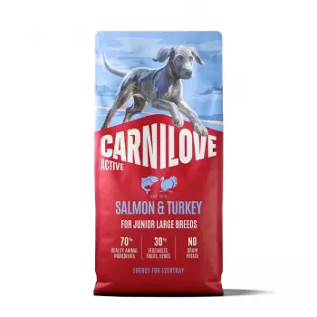 CARNILOVE ACTIVE kutyaszáraztáp lazaccal és pulykával nagytestű fajták fiatal kutyáinak 12 kg