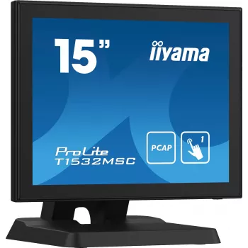 Iiyama ProLite T1532MSC-B5X 15 inch projektív kapacitív érintős LED-monitor - 1024x768 XGA, 10 pontos, HDMI, DVI, VGA, USB, IP54 előlap, 7H, hangszóró