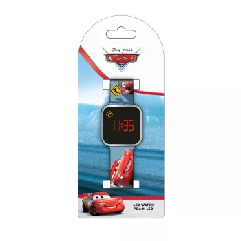 PULIO gyerek digitális óra LED kijelzővel - Disney Pixar Cars minta, piros/fekete