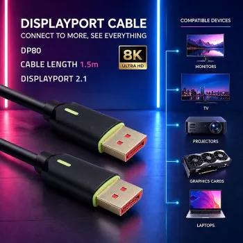 QOLTEC DisplayPort Cable M/M v2.1 80G 1.5m Black