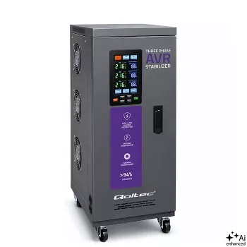 Qoltec háromfázisú feszültségstabilizátor AVR MULTIPROTECTION 10kVA ±3% szervomotor 3F LCD Expert Line
