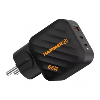 HAMMER RapidCharge 65W GaN tápegység - 2x USB-C PD, 1x USB-A QC, fekete