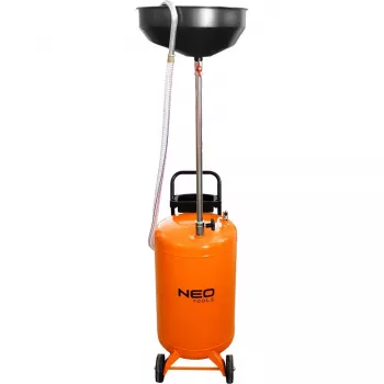 NEO TOOLS 10-810 mobil olajleeresztő kocsi, gravitációs, 70 L tartály, pneumatikus ürítés, 420 mm gyűjtőteknő, állítható magasság 1000-1600 mm