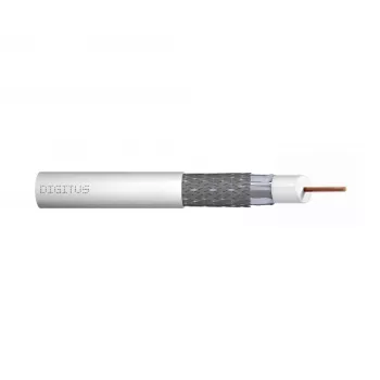 DIGITUS RG-6 koaxiális kábel, 1,05 mm réz, 75 Ohm, kettős árnyékolás (2x fólia + 77% fonat), Eca, PVC köpeny, 305 m, fehér