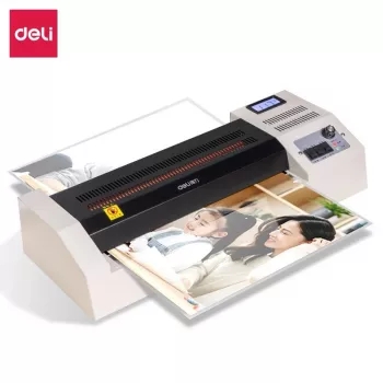 DELI E3895-EU A3 irodai laminálógép | 250 mm/perc meleghengeres laminálás, max. 125 mikron, elakadásgátló, hideglaminálás, fekete/ezüst