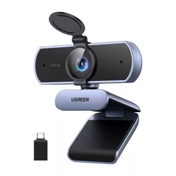 UGREEN FineCam Lite 4K UHD webkamera 4 mikrofonos tömbvel, adatvédelmi zárral, állítható látószöggel, automatikus keretezéssel, HDR-rel, USB-C-vel, szürke