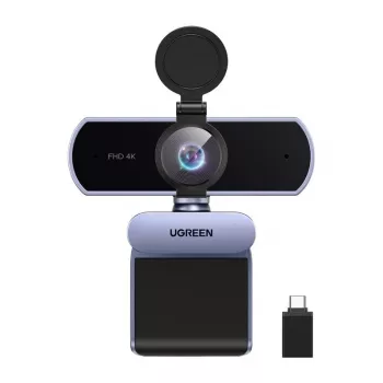 UGREEN FineCam Lite 4K UHD webkamera 4 mikrofonos tömbvel, adatvédelmi zárral, állítható látószöggel, automatikus keretezéssel, HDR-rel, USB-C-vel, szürke