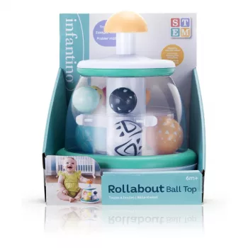 B-KIDS Rollabout Ball Top Infantino – pörgettyű játék menta színben csörgő golyókkal 6 hónapos kortól