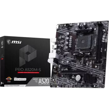 MSI PRO A520M-S AM4 Micro-ATX alaplap, AMD A520, DDR4, HDMI, Gigabit-LAN