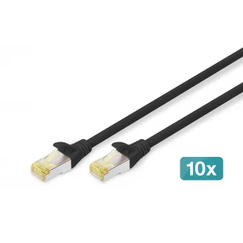 DIGITUS patch kábel - CAT6a - S/FTP - Snagless - Cu - 0,5 m - fekete - 10 darabos csomag
