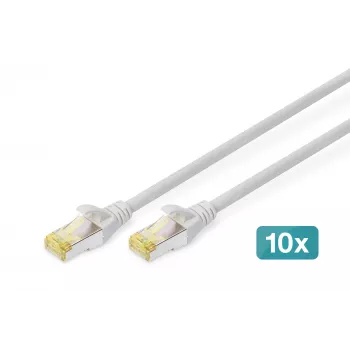 DIGITUS CAT6A S/FTP patchkábel, 3 m, szürke, 10 darabos csomag