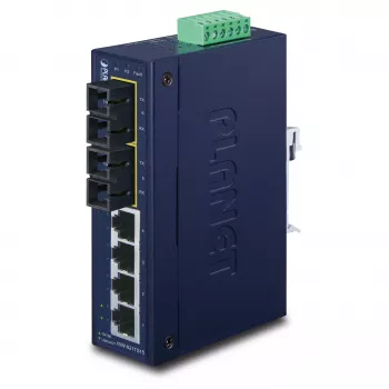 PLANET ISW-621TS15 ipari menedzseltlen L2 Fast Ethernet switch 4x 10/100 + 2x 100Base-FX SC multimód, DIN-sín/fali szerelés, -40 és 75 °C között