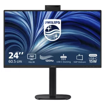 Philips 24B2U3301H 23,8 inch IPS Full HD monitor, 1920x1080, 120 Hz, 4 ms, USB-C 90 W PD, USB-hub, RJ45, 5-M webkamera, hangszóró, magasságállítható, fekete