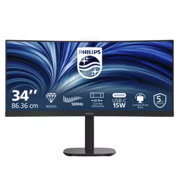Philips 34B2N3500C 34 inch ívelt VA monitor, 3440x1440 WQHD, 120 Hz, HDR10, 2x HDMI, DisplayPort, USB hub, hangszóró, fekete