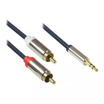 Good Connections kiváló minőségű audiokábel 3,5 mm jack – 2x RCA dugó, teljes fémház, sötétkék, 1,5m