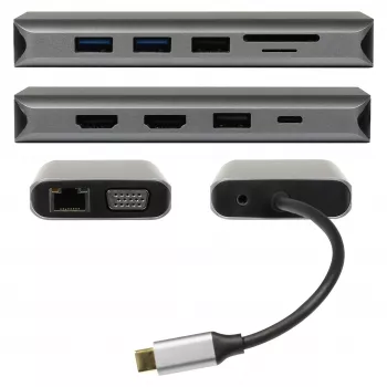 PLUSONIC USB-C dokkoló adapter 8 az 1-ben - Space Gray