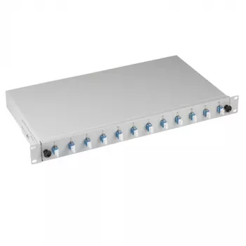 EFB Elektronik B71921L12 LC splices doboz OS2 singlemode 12 pigtail / 6 csatlakozó, kék/szürke, fém, 483 mm