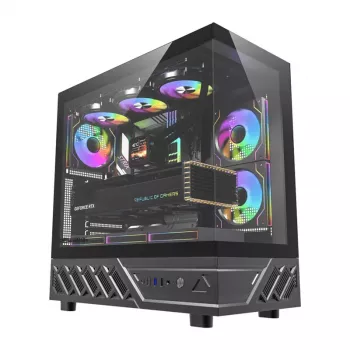 DarkFlash DS950 ATX PC-ház, 270°-os panorámakilátás, USB-C 3.2 Gen 2, 6 ventilátor, fekete