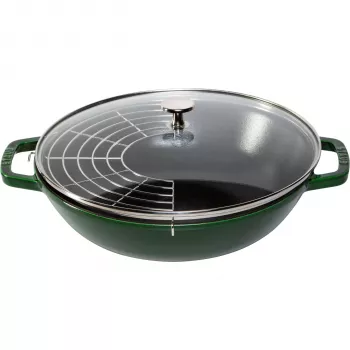 STAUB wok 30 cm fedővel öntöttvas bazsalikomzöld