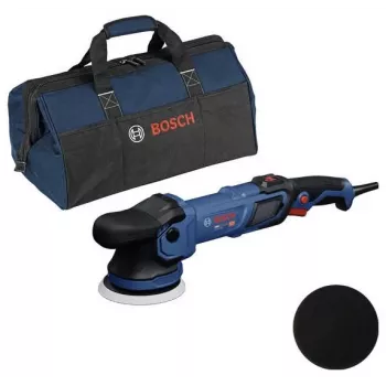 BOSCH GPX9-125S rotációs polírozó készlet habszivacs párnával és polírozó sapkával, 18V akku (készülék akku és töltő nélkül)