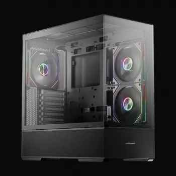 LC-Power Gaming Midi Tower ATX 812B Onyx Vision edzett üveggel és 4x aRGB ventilátorral, fekete
