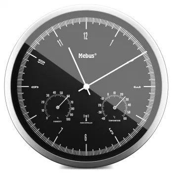 MEBUS 19777 rádióvezérelt falióra hőmérő-higrométerrel, ezüst/fehér, 30 cm