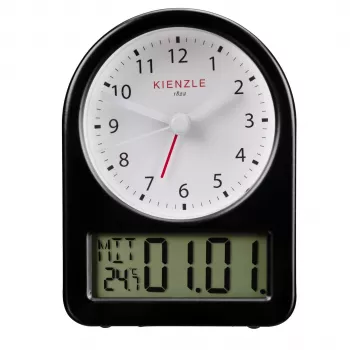 KIENZLE retro ébresztőóra (14985) - fekete fémház, fehér számlap, világító mutatók