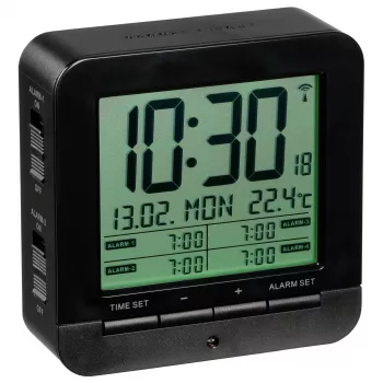 TFA 60.2536.01 rádióvezérlésű ébresztőóra - digitális LCD, fekete