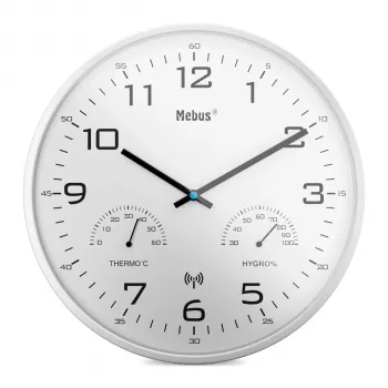 MEBUS 52841 rádióvezérlésű falióra, fekete keret, fehér számlap, 30 cm