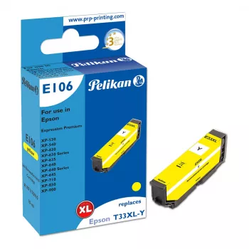 Pelikan E106 kompatibilis tintapatron sárga High Yield (XL) Epson XP-530/540/630/635/640/645/710/830/900 - 1 darabos csomag