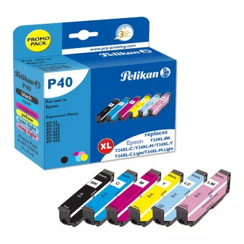 Pelikan P40 kompatibilis tintapatron többes csomag 6 darabos csomag Epson Expression Photo XP-55/XP-750/XP-760/XP-850/XP-950/XP-960 (fekete, cián, világoscián, világosbíbor, bíbor, sárga)