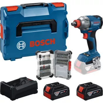 BOSCH PowerTools akkumulátoros ütvecsavarozó készlet GDX 18V 285 Nm 2 db 5,0 Ah akkumulátorral és 31 részes bitkészlettel L-BOXX-ban