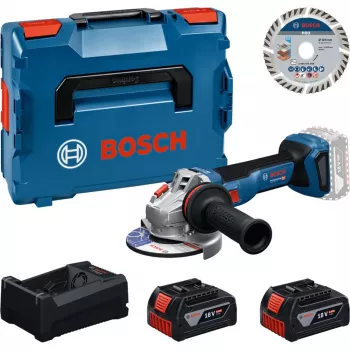 BOSCH Professional akkumulátoros sarokcsiszoló készlet 18V 2x5,0Ah vágótárcsával 125mm L-BOXX-ban
