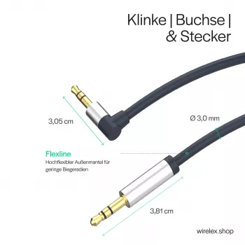 ShiverPeaks audio 3,5mm jackkábel, könyökös/egyenes 0,7m - fekete