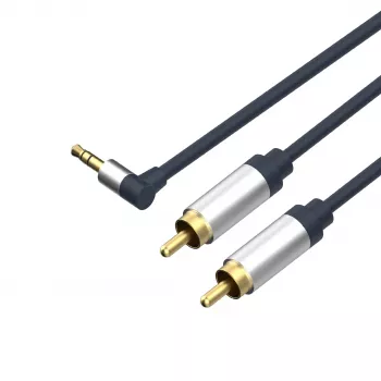 ShiverPeaks Flexline 3,5mm jackdugó - 2x RCA audiokábel, könyökös dugó, 0,75m, fekete