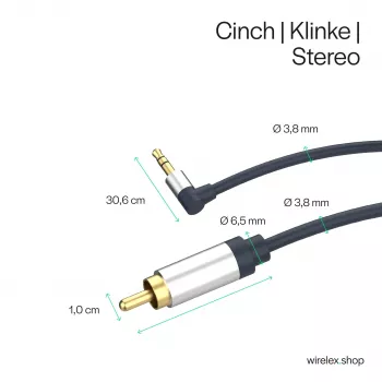 ShiverPeaks Flexline 3,5mm jackdugó - 2x RCA audiokábel, könyökös dugó, 0,75m, fekete