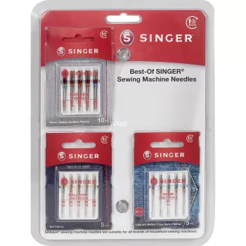 SINGER Best-Of tűk A5 csomag - univerzális varrógéptűk, 5 darab, 70/10, 80/12, 90/14 méretek