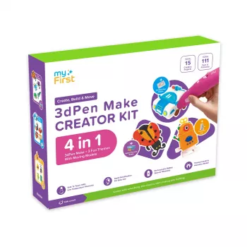myFirst 3dPen Make Creator Kit - 3D nyomtatótoll készlet 3 tematikus sablonkészlettel, 3 mozgatható modellsablonnal és PCL filamentekkel (piros)