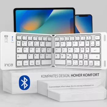 INCA összecsukható Bluetooth 5.0 billentyűzet IBK-580BT, vékony, USB-C, QWERTY, fekete