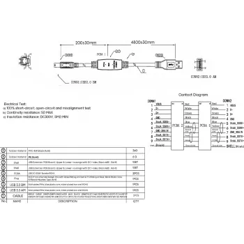 VISION 5 m USB 3.0 aktív kábel – inline erősítő – nikkelezett csatlakozók – 5 Gbit/s – USB A (m) – USB B (m) – 5,5 mm átmérő – 28+24 AWG – fekete