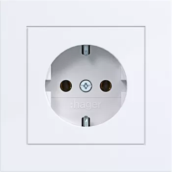 Hager WAS1120WG SCHUKO dugalj billenőfedéllel, A.1 design vonal, fényfehér fényes, IP44, 16A, 250V, csavarmentes kapcsok