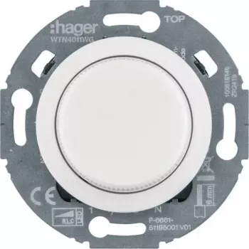 Hager WTN4011WG univerzális forgó fényerőszabályzó középső darabbal, 1930/Glas rendszer, fehér, süllyesztett, R L C LED